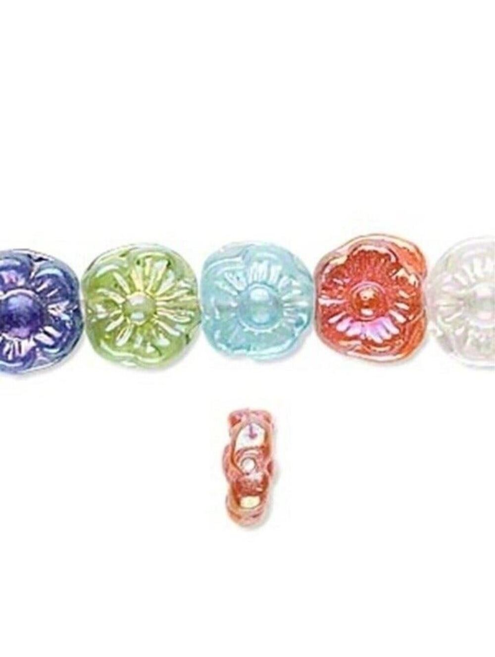 10 Vintage Czech Pressed Glass 12mm Translucent Flower Mixed Beads